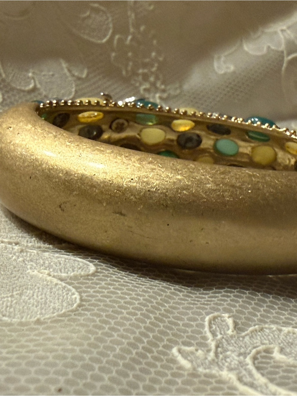 CAbi Gold-tone Bracelet Collectible with Green, Cream, and Gray Cabochons #2129 - Picture 11 of 11